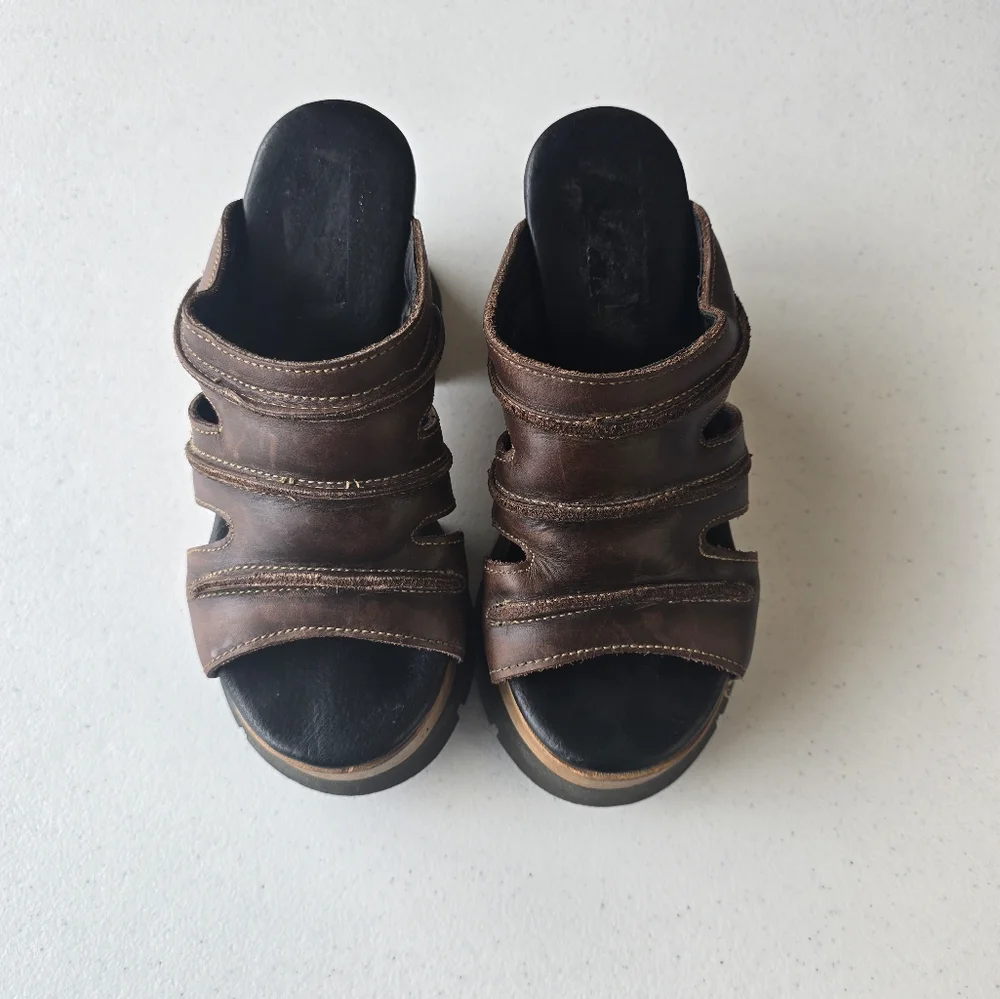 London Underground Platform Sandals‎ Wood Leather Slip On Retro Chunky 90s Bratz